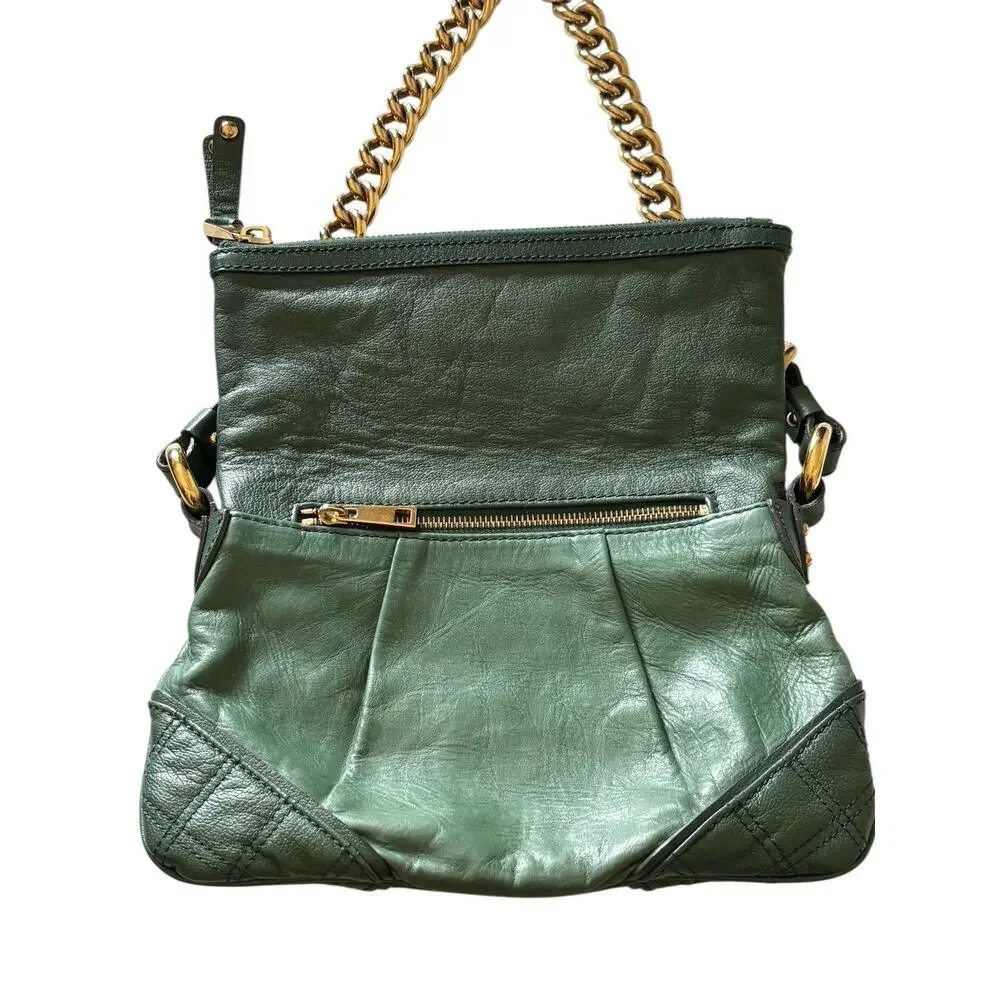 Marc Jacobs Mayfair Green Quilted Leather Heavy Gold Chain Shoulder Bag Preowned - Picture 7 of 11